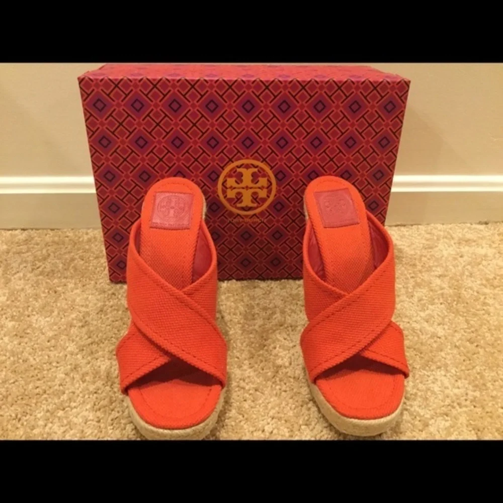 TORY BURCH Orange Espadrille Size 7.5 Wedges